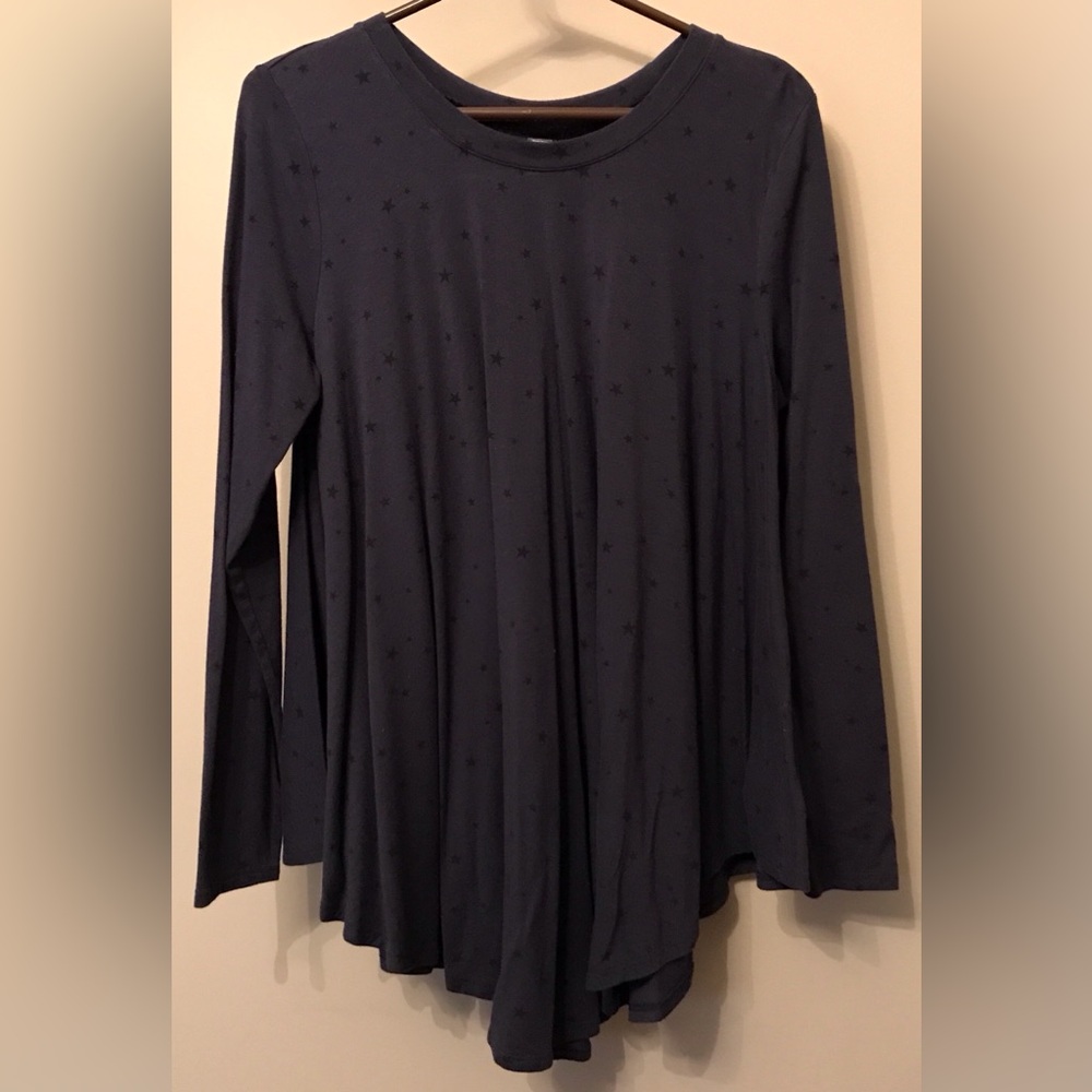 Women's Navy Star Patterned Long Sleeve Top